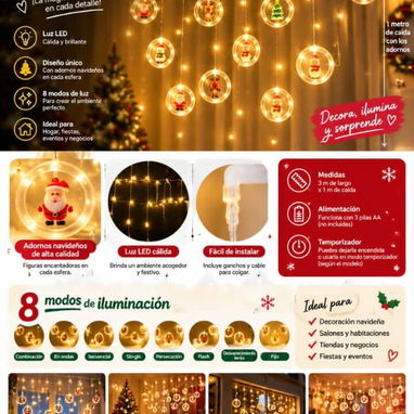 Tira led de 15 metros 20 USD C2  Guirnaldas de luces en forma de cortinas 3x3 metros llevan 3 pilas doble A no incluidas - 3/4