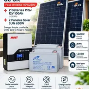 Inversor must de 3k fase dividida 110v/220v + 2 baterías Ritar 12v 100amp para ~2kWh + 2 paneles Sun de 630w - Img 57554198