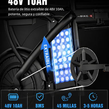 $480 Bicicleta Eléctrica Plegable 750W Pico, 20 MPH, 50km , Batería 48V 10Ah Extraíble - 2/8