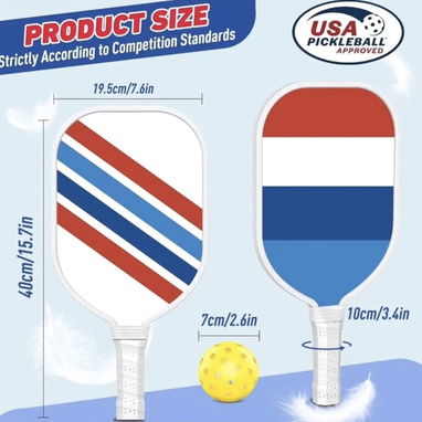 Juego de 4 Paletas de Pickleball aprobadas por USAPA, de madera, duradera, con 4 bolas (2 para interiores y 2 para exter - 6/7