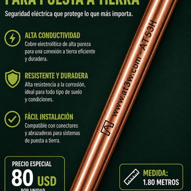 Varilla de cobre para puesta a tierra, porta fusible con fusible y supresor de voltaje - Img 127448445
