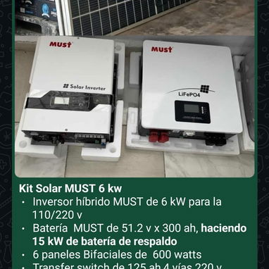 *Kit solar de 10 kw* - Inversor híbrido MUST para la 110/220 v - *Batería Must de 10 kw* ,51.2 v x 200 ah - 2/10