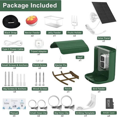 Cámara de Seguridad con panel solar 3 en 1 . Comedero inteligente para pájaro , complementos de bricolaje y tarjeta SD - Img 117424806