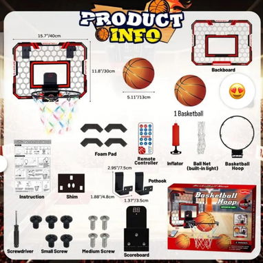 Mini aro de baloncesto LED con control remoto – Diversión deportiva en casa - Img 111576653