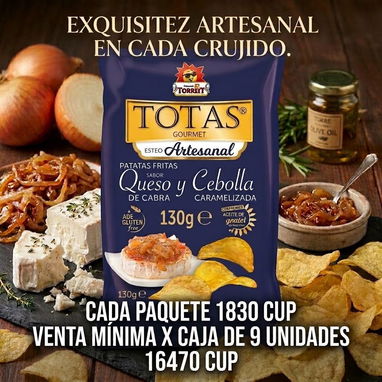 Papas prefritas Maestro 1kg y Papas fritas TOTAS 130g (sabor Queso, BBQ y Jamón) - 4/5