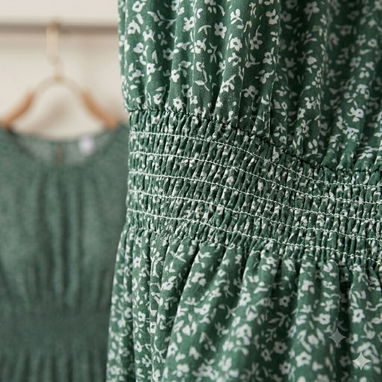Vestido largo casual para mujer, estampado floral verde mangas cortas [Talla S] 25usd - Img 124805780