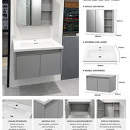 Juego / Mueble de baño suspendido completo con lavabo y espejo – Nuevo - Img 56662434