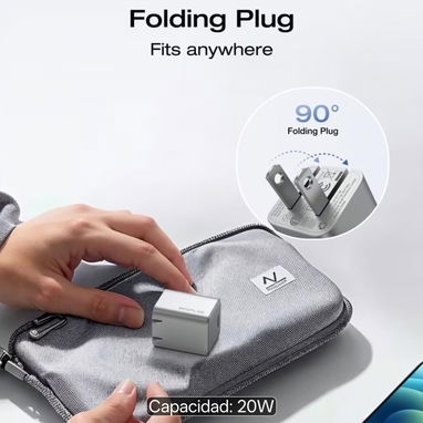 EF ECOFLOW Cargador USB C Rápido de 20W GaN con Cable, Enchufe de Carga Rápida Tipo C Compatible con iPhone 15/15 Pro/14 - Img 127359836