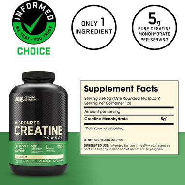 CREATINA MONOHIDRATADA OPTIMUM NUTRITION 120 SERVICIOS - Img 123163951
