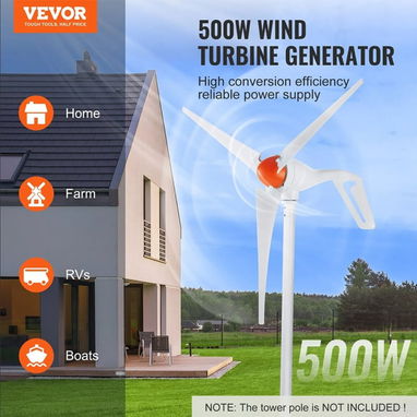 Generador Eólico VEVOR 500W 12V Turbina de Viento 3 Aspas Con Controlador MPPT Kit Con Anemómetro 🔶 $280 - 5/7