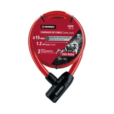 Candado de cable con llave, 15mm X 1.20 m, HERMEX - 2/3