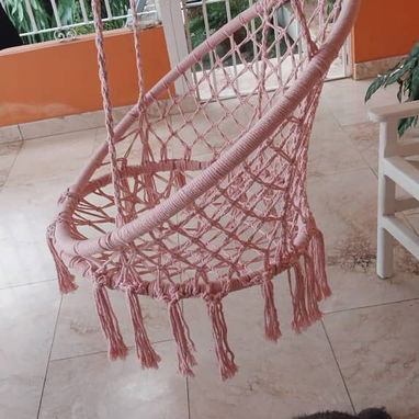 🌺Silla macramé colgante tejida de algodón con aros de metal ideal para colgar en dormitorio, sala de estar, patio, terr - Img 109798157