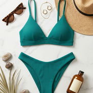 Bikini Top Triángulo Texturizado – Azul Océano Talla M - Img 56991426