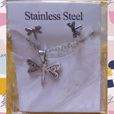 Juego de cadena y aretes p/ mujer plateados de acero inoxidable - 2/9