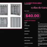 Closet Plegable 2 Colgadores Grandes 6 Estantes Pequeños, Armario Portátil 8 Estantes Tela No Tejida Antipolvo . - Img 57426672