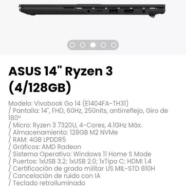 ASUS 14" Ryzen 3 (4/128GB) Modelo: Vivobook Go 14 (E1404FA-TH31) - Img 110215365