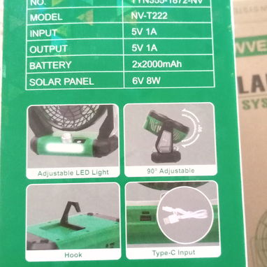 Ventilador recargable+ panel solar 6V 8W - 2/2
