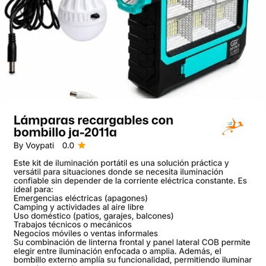 LÁMPARA RECARGABLE/ LINTERNA RECARGABLE/BOMBILLO - Img 123176584