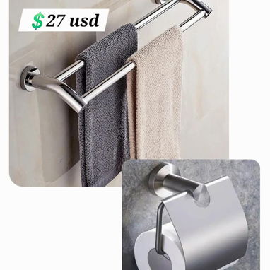 Toalleros sencillos y dobles y portapapeles para el baño - 4/6