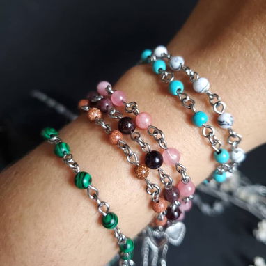 Pulseras, cadenas, manillas con Piedras Semipreciosas y acero inoxidable: Amatista, Cuarzo Rosa, Lapislázuli, etc. - 3/9