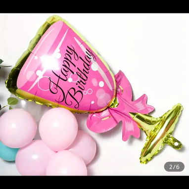 Globos de celebración con copa y botella de vino - Img 112097059