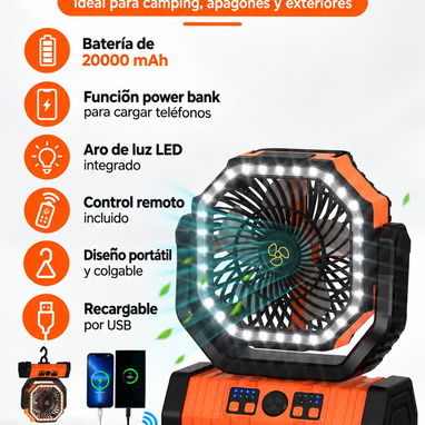 Ventilador Portátil Multifuncional Recargable 20,000 mAh con Luz LED y Power Bank - 2/2