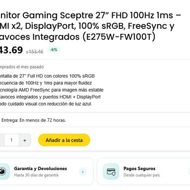 (X) Monitor Gaming Sceptre 27” FHD 100Hz 1ms - Img 126458409