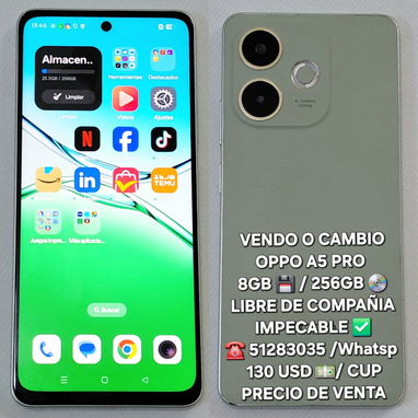 Vendo o cambio , OPPO A5 PRO 5g , 8gb / 256gb , Libre de compañia , 135 usd , 51283035 - Img 125173321