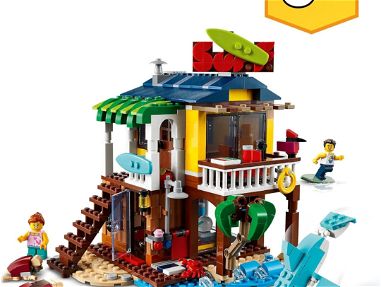 LEGO CREATOR 3en1 Casa Surfera en la Playa, Barco o Avión Biplano, Juguete de Construcción con Animales para Niños - Img 60221777