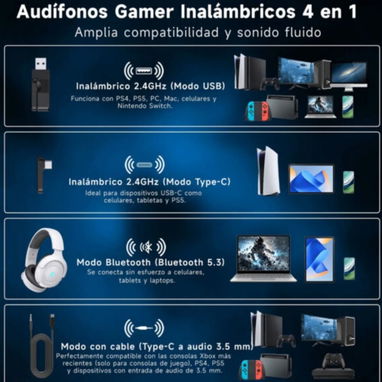 🎮 ¡AUDÍFONOS GAMER INALÁMBRICOS 4 EN 1! 🎧 - 5/6
