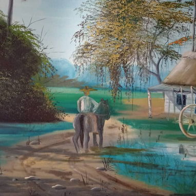 Pintura que evoca nostalgia del campo cubano, un viaje y costumbres de la isla. - 2/7