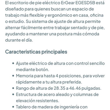 Escritorio eléctrico regulable ErGear de 47.2x23.6 pulgadas con memoria 🌐 - 4/5