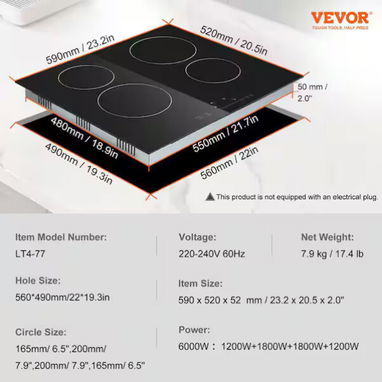 Cocina Empotrada 4 Quemadores Infrarrojo VEVOR superficie de cristal templado negro precio $410 USD transporte incluido - 9/9