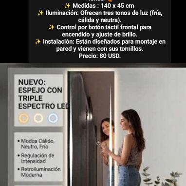 Espejos, de pared y cuerpo entero, varios diseños, algunos led y táctiles - 3/5
