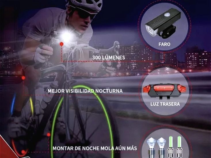 Luz Trasera + Delantera Led Bicicletas Ruta Mtb Recargables