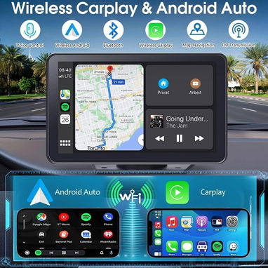 Pantalla GPS 7" Carplay Inalámbrico + Android Auto Portátil con Cámara Reversa para Auto 12V-24V - Img 125210090