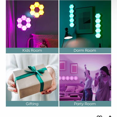 GE LED+ Paneles de azulejos hexagonales LED que cambian de color con control remoto, luz de dormitorio universitario, ar - Img 119047465