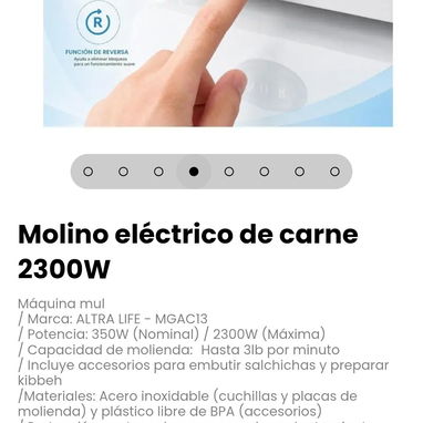Molino eléctrico de carne 2300W. Incluye accesorios para embutir - 4/8