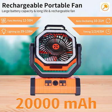 Ventilador Recargable F6 20000 mAh Con Linterna LED, 20000 mAh de Oscilación Automática con Batería con Control Remoto/ - Img 117370182