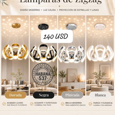 Lámpara colgante  Dorada, negra, plateada,blanca Ademas proyecta estrellas y lunas 140usd - 2/2