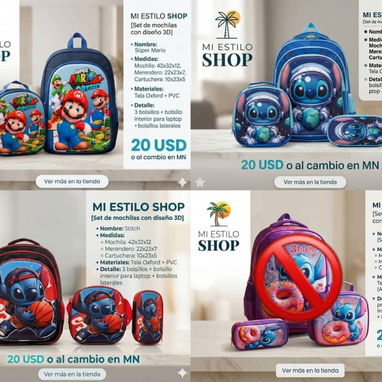 Mochilas, juegos con merenderos y demás de 9, 15 y 20 usd - 5/6