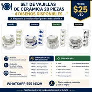 SET DE VAJILLAS DE CERÁMICA 20 PIEZAS, 4 DISEÑOS DIFERENTES DISPONIBLES, ENTREGA DE FACTURA - Img 55514100