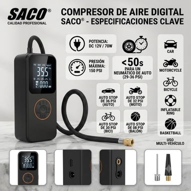 COMPRESOR de AIRE PORTÁTIL 🛞 MARCA SACO - 4/4