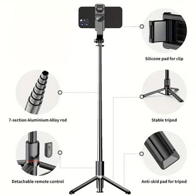 Trípode y Selfie Stick 2 en 1 con Control Remoto Bluetooth - Img 108220577