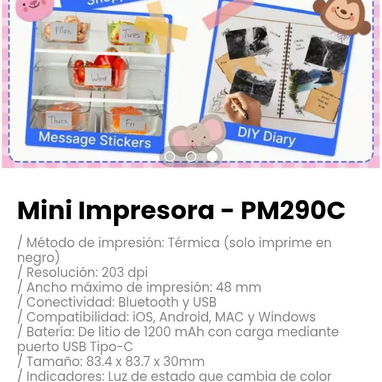 Mini Impresora - PM290C. Método de impresión: Térmica (solo imprime en negro) - Img 120445332