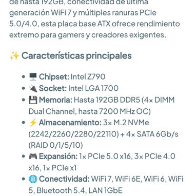 ASUS Prime Z790 Gaming WiFi 7 – Placa Base ATX Intel LGA 1700 DDR5 🌐 199.23 USD - 4/5