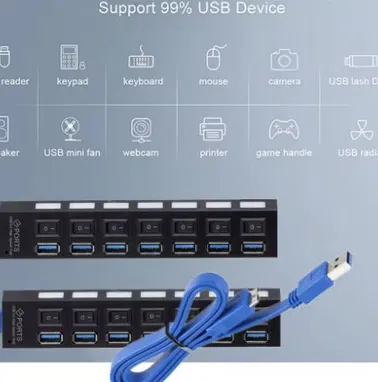 Hub USB 3,0 Hub USB 3,0 divisor multi USB 3 Hab utiliza adaptador de corriente expansor múltiple de 7 puertos Hub USB3 - Img 88760813