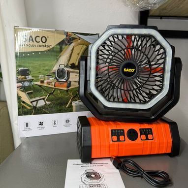 VENTILADOR RECARGABLE $42 marca saco - 8pulgadas (estilo f6) - trae mando - 3 tonos de luz - indica carga, velo - Img 121282080