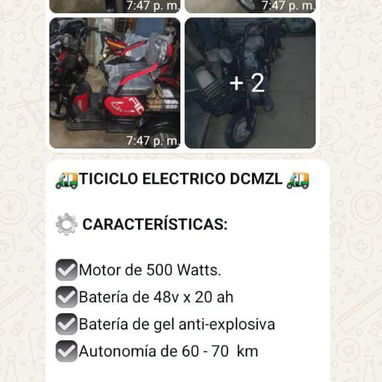 🛺*TICICLO ELECTRICO DCMZL 🛺* *⚙️ CARACTERÍSTICAS:* ☑️Motor de 500 Watts. ☑️Batería de 48v x 20 ah ☑️Batería de gel an - Img 123157689