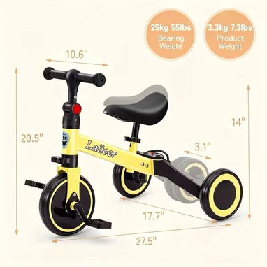 Triciclo Convertible 3 en 1 para niñas color rosado - 3/5